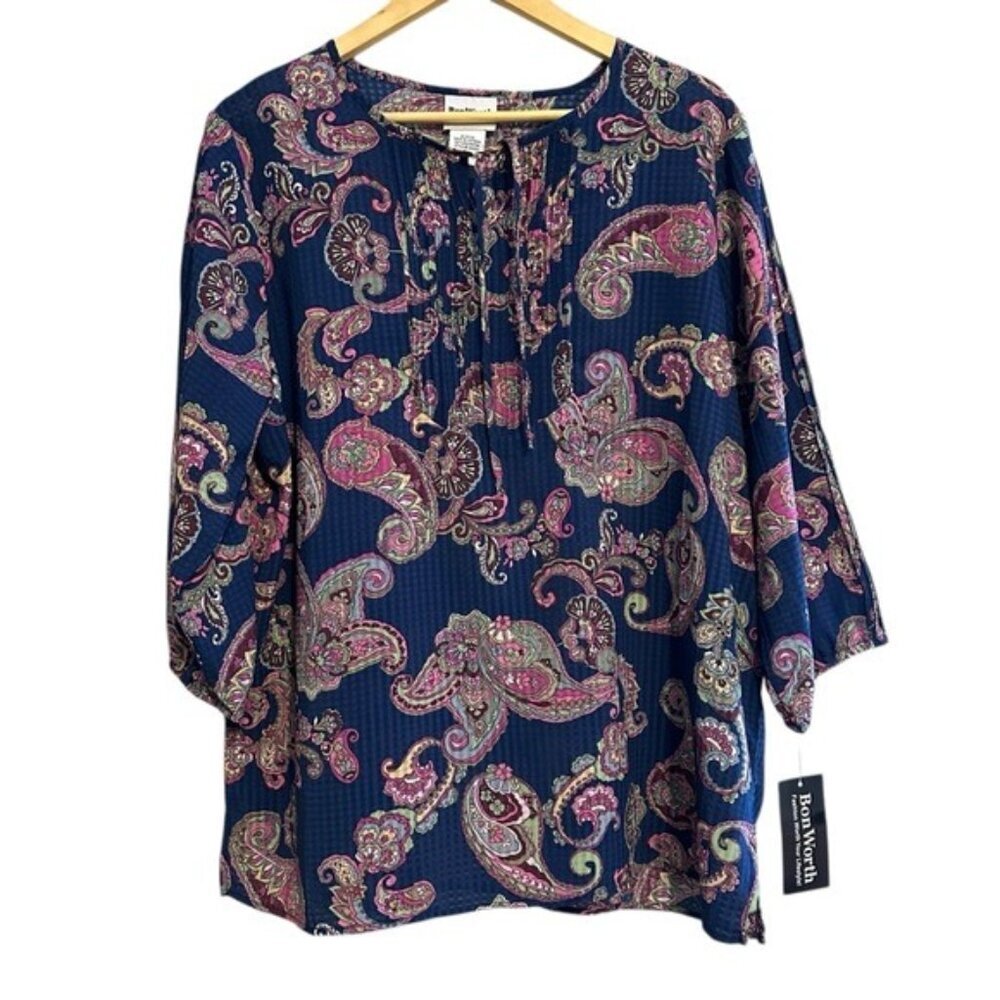 Bon Worth Women’s Paisley Print Top – Size Large – NWT